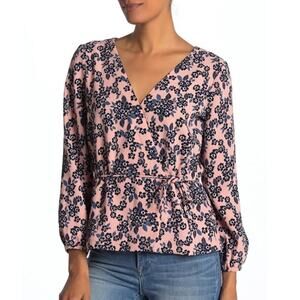 J. Crew Women's Floral Print Drapey Crepe Faux Wrap Blouse Long Sleeve Size 6